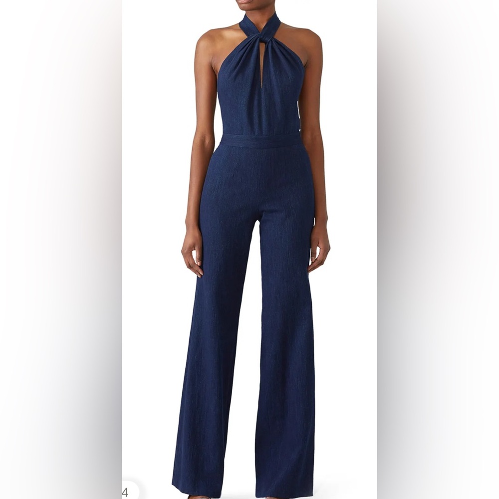 Josie Natori denim halter jumpsuit size 4